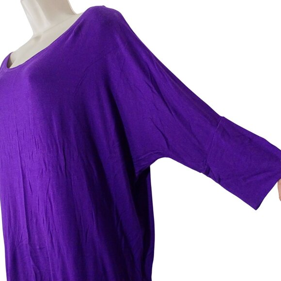 Simlu Purple Loose Fit Tunic Top Women Size L 3/4 Sleeve Lightweight - Picture 3 of 9